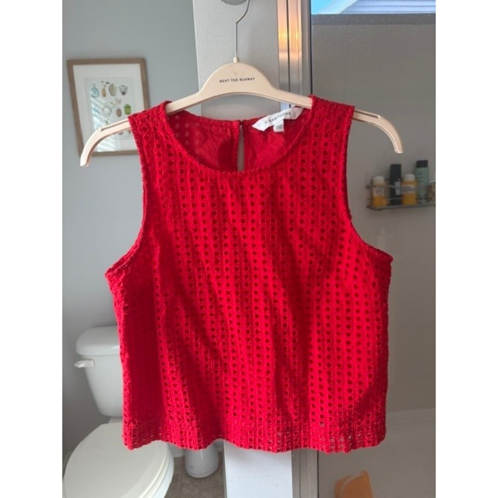 41 Hawthorn Women's L Red Eyelet Embroidered Cotton Sleeveless Blouse Top